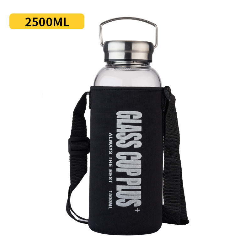 Large Capacity Borosilicate Glass Water Bottle with Carry Rope