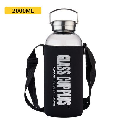 Large Capacity Borosilicate Glass Water Bottle with Carry Rope