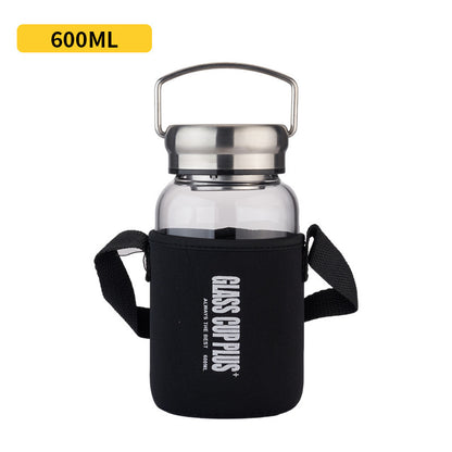 Large Capacity Borosilicate Glass Water Bottle with Carry Rope