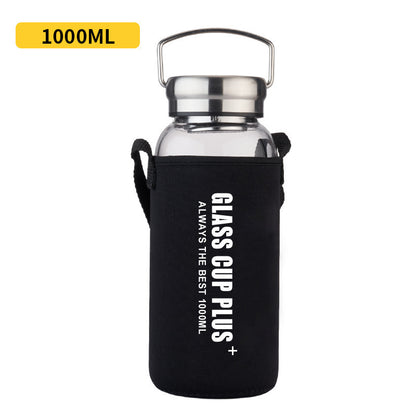 Large Capacity Borosilicate Glass Water Bottle with Carry Rope