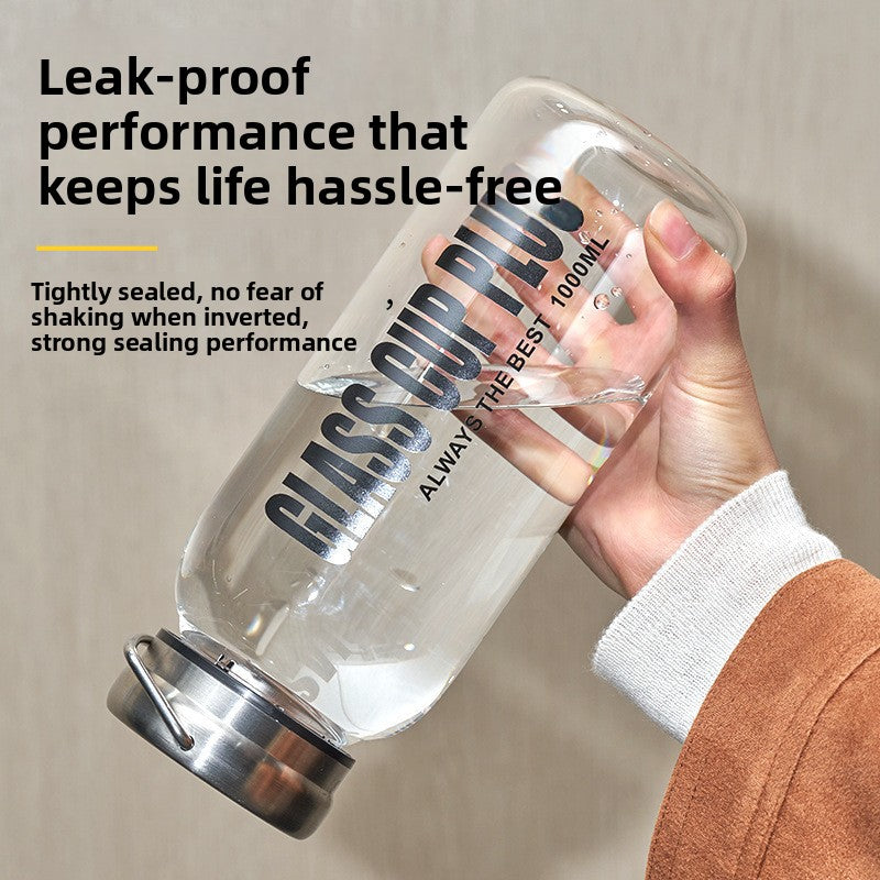 Large Capacity Borosilicate Glass Water Bottle with Carry Rope